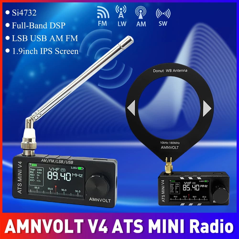 V4 AMNVOLT ATS Mini SI4732 Ricevitore tutte le bande Supporta AM/FM/SSB/LSB/USB Amplificatore per cuffie Hi-Z integrato Progettato per HAM