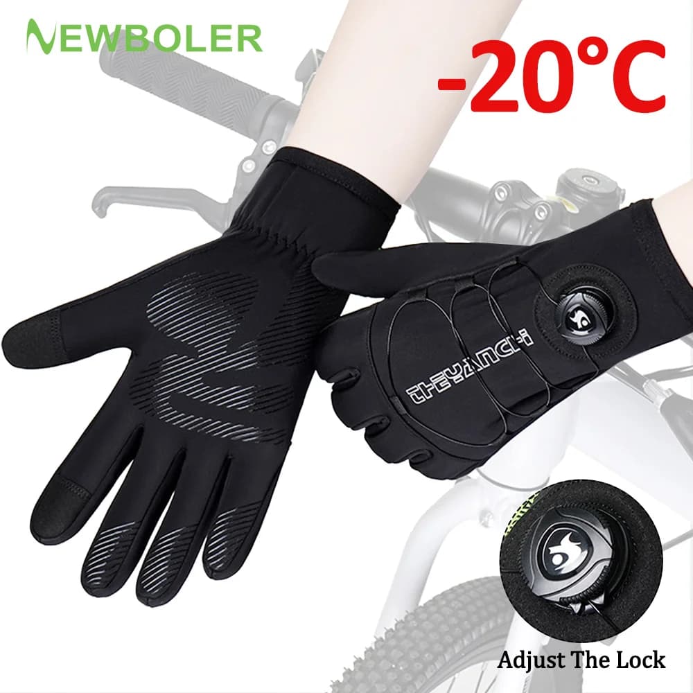 NEWBOLER Cycling Gloves Winter Cycling Gloves in hot wind fleece with whole fingers Touch Screen Men's Bike Gloves with adjustable non-slip buckle