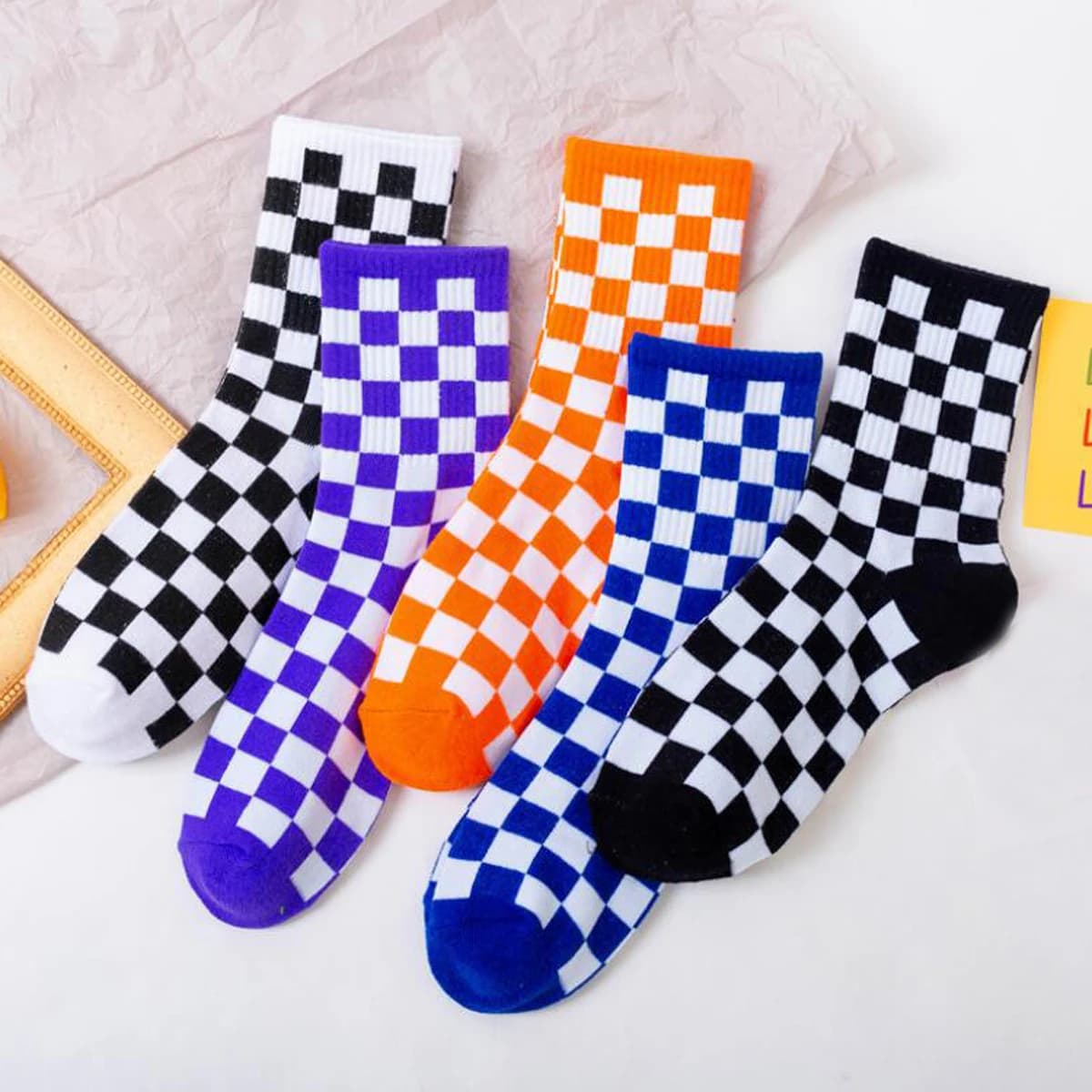 Unisex Socks Funky Harajuku Trend Women's Chess Socks Men's Square Geometric Socks New Streetwear Cotton Hip Hop