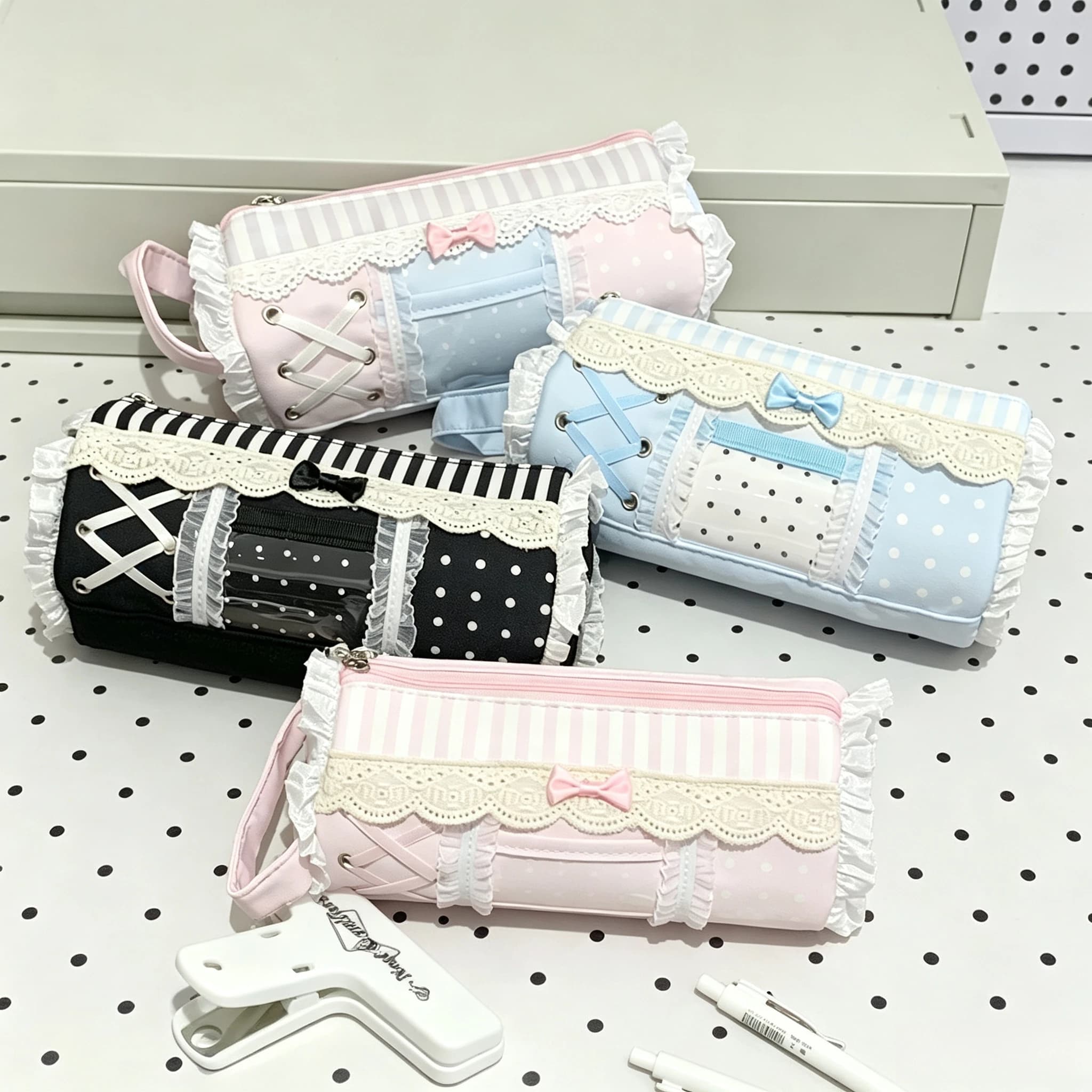 Girl Cute Lace Pencil Case Student Large Capacity Desktop Storage Stationery Pen Bag Cute Girl Makeup Bag Gift