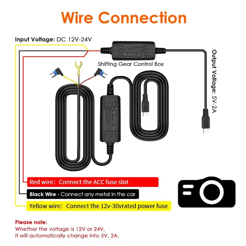 Mini USB/type C GPS step-down line for parking monitoring 24 hours on all DVR DashCam Recorder Parking 24 Hours