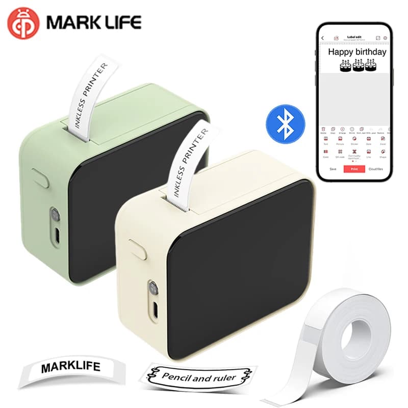 Thermal Label Printer Marklife P15 Wireless Bluetooth Labeling Machine similar to Mini Printer Niimbot D11 D110 Adhesive with Adhesive Tape