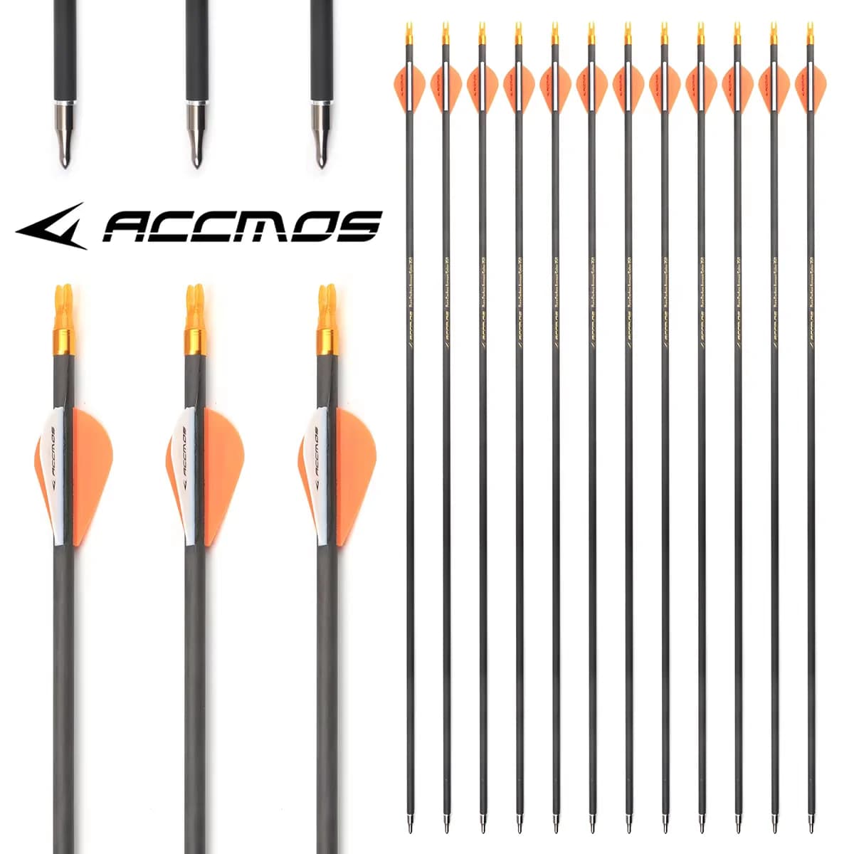 6/12pc Spine 300 350 400 500 600 700 800 ID 6.2mm Freccia in carbonio puro 31 pollici Punta di freccia rimovibile per tiro con l'arco composto/Recuvr