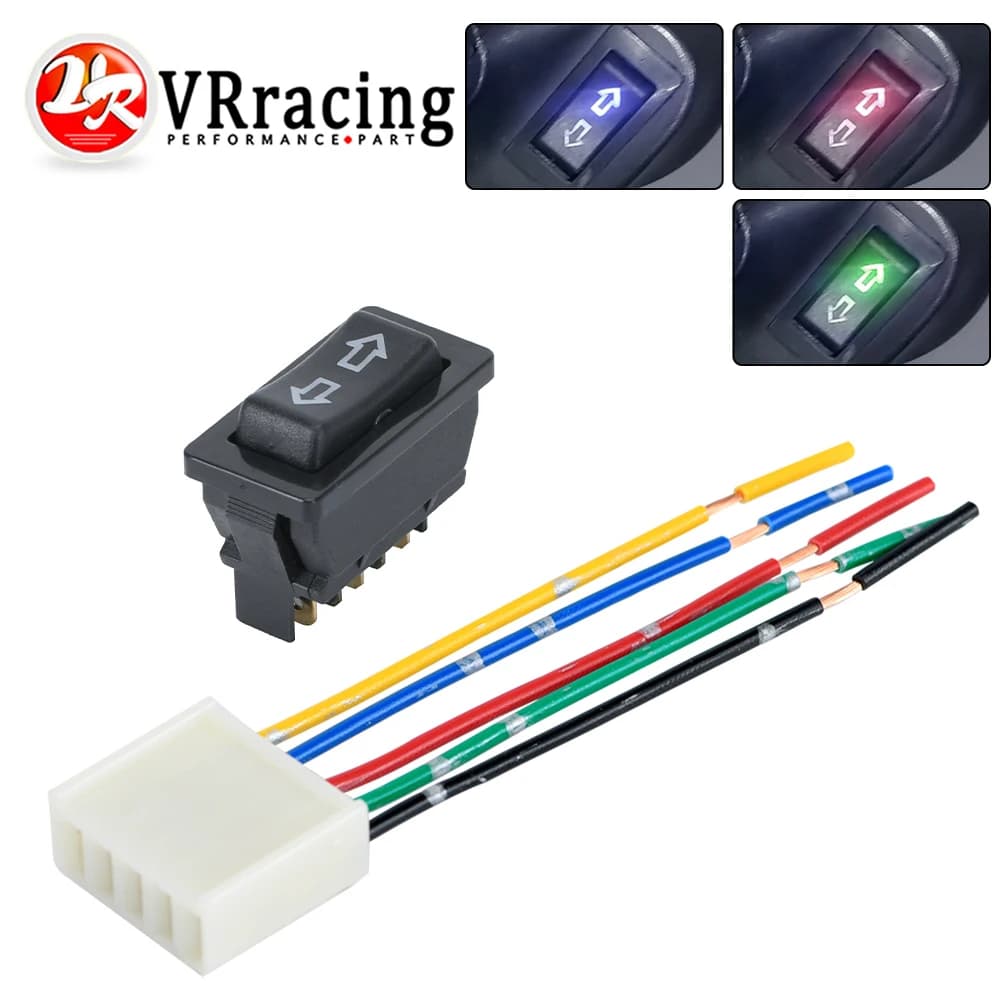 Interruttore di sollevamento per finestrino elettrico per auto universale Interruttore di sollevamento 5 pin DC 12V 20A Colore luce blu/rossa e cablaggio