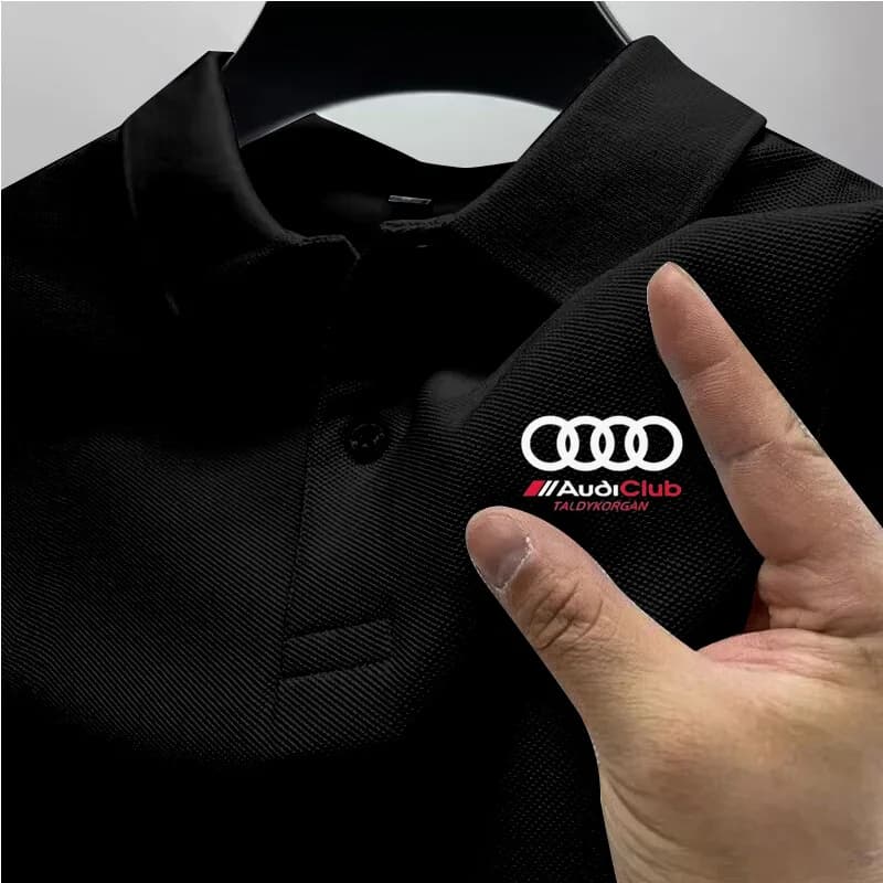 Polo brand Audi, simple and fashionable motorcycle racing clothing, short sleeve design with round neckline for sports and fitness