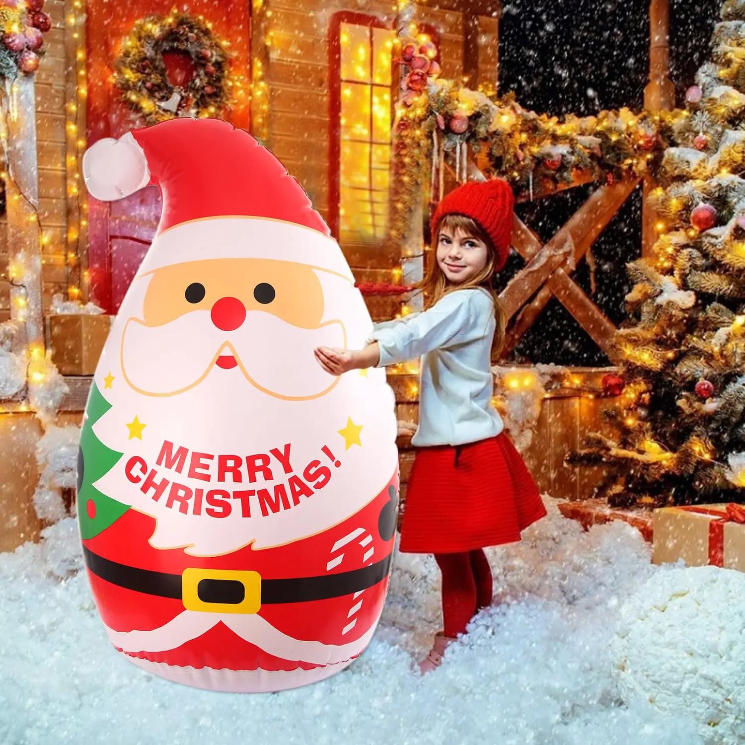 Sacco da boxe gonfiabile gigante a forma di Babbo Natale, giocattolo natalizio in PVC resistente, resistente alle intemperie per festival invernali, eventi scolastici, riunioni di famiglia