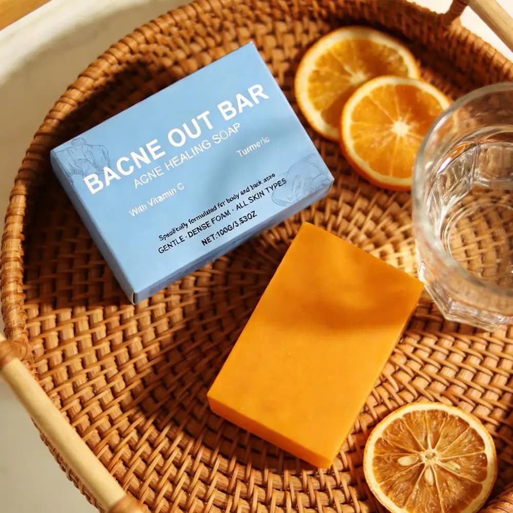Bacne Out Bar, Sapone Curativo per l'Acne con Curcuma, Vitamina C e Alfa Arbutina, Detergente Esfoliante Naturale per Schiena, Viso, Petto, Spalle