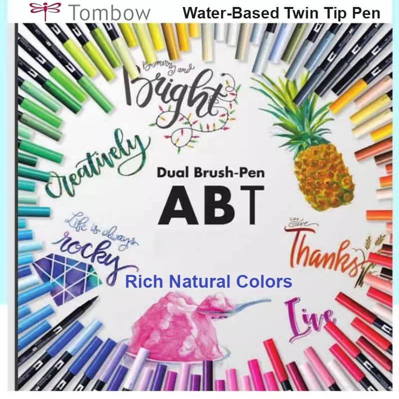 Tombow Set di pennarelli per acquerello 10 pezzi ABT in nylon con punta morbida, doppia penna a pennello, manuale di disegno sicuro non tossico, cancelleria giapponese