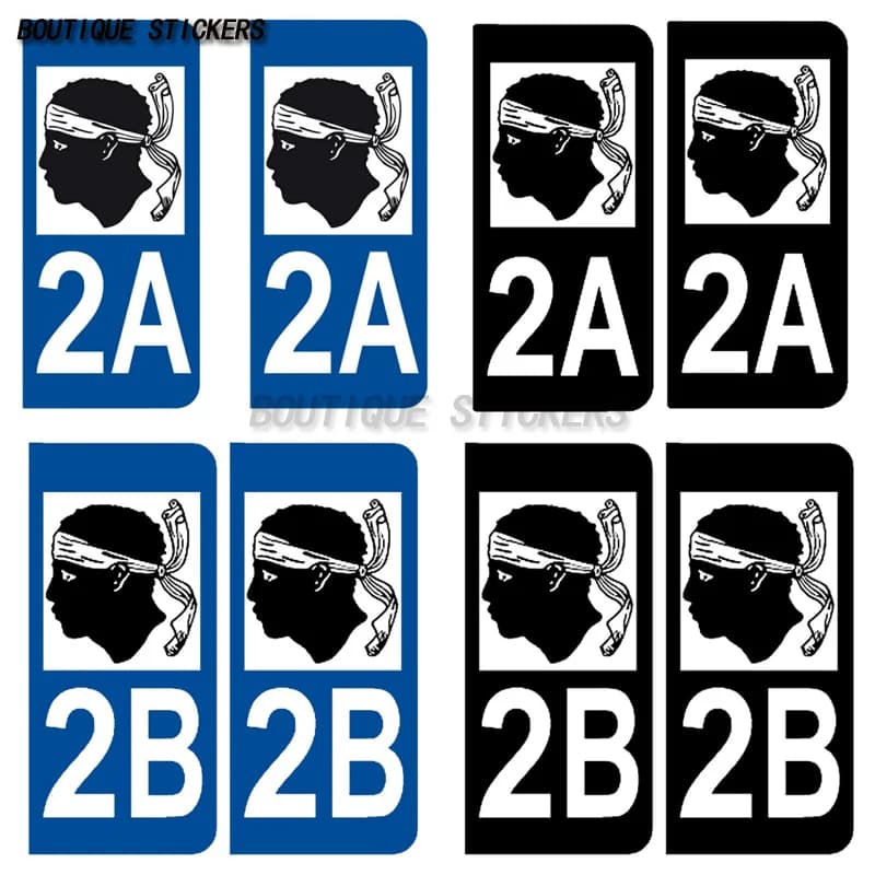 2 Pezzi Adesivo Targa Francese Corsica 2A 2B, Decalcomania Codice Regione Francese, Totem Moore Head, Accessori per Auto