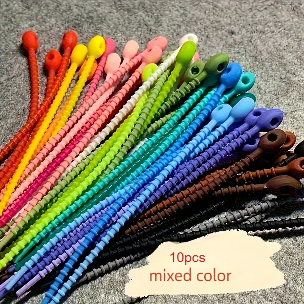 Fascette per cavi in silicone da 10 pezzi: organizzatori di cavi riutilizzabili, durevoli e flessibili in vari colori, design sicuro per ufficio e uso domestico