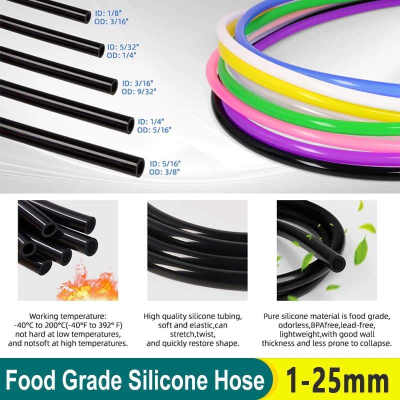 Silicone pipe for 1m food, Internal diameter 1 2 3 4 5 6 7 8 9 10 12 14 16 18 20 25mm, Non-toxic pipe for beverages, Aquarium, Garden irrigation