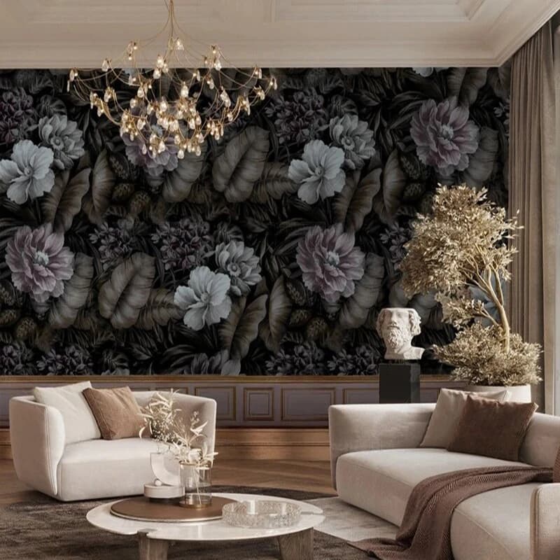 Simple and lightweight modern luxury flower in black and white background image decoration TV luxury home decoration wall background