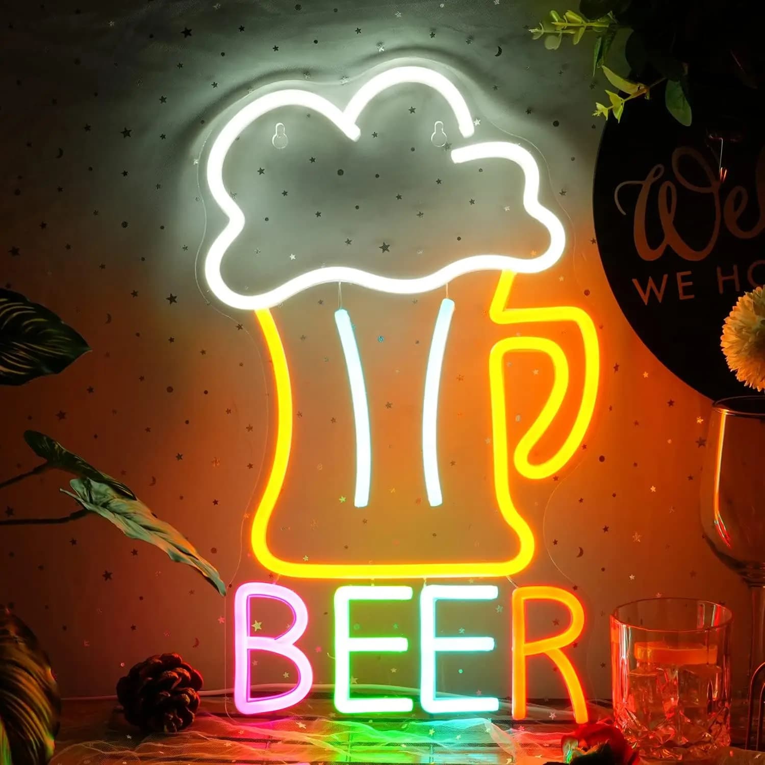 Insegna al neon per tazza di birra Decorazioni da parete per luci al neon colorate a LED per birra per uomo Cave Bar Club Decorazioni per feste di compleanno Cucina Ristorante