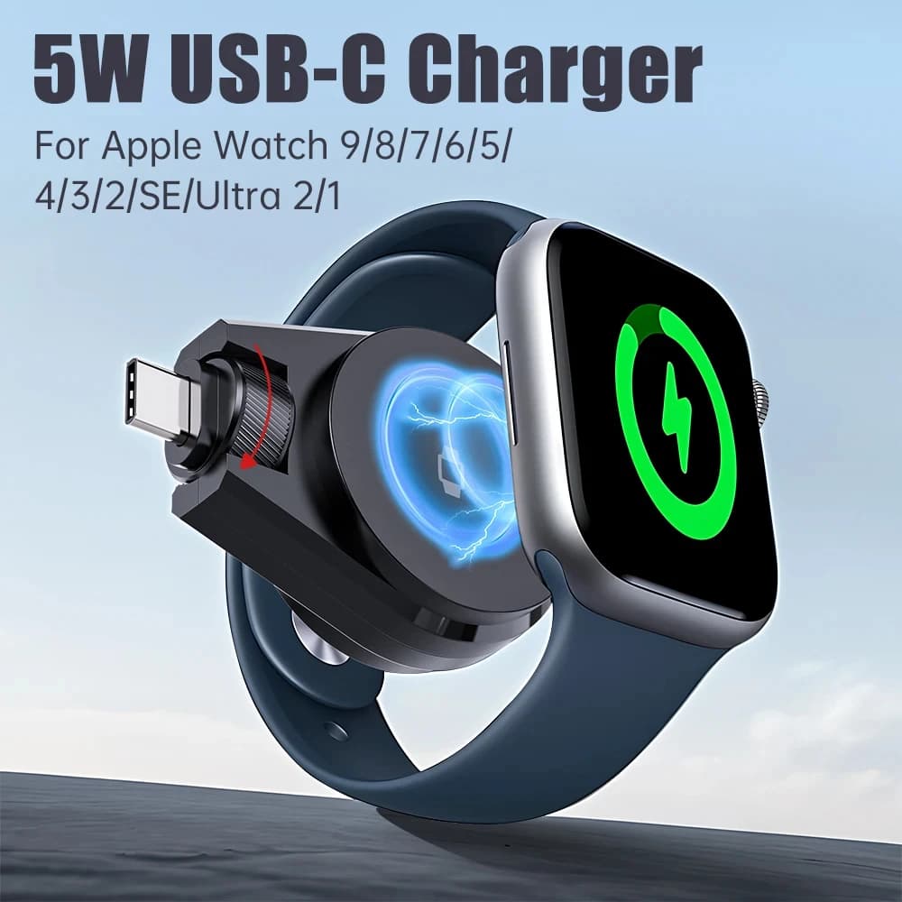 Caricabatterie wireless portatile per Apple Watch Series 9/8/UItra/7/6/5/4/3/2/SE Caricatore iWatch magnetico da 5 W Dock di ricarica intelligente