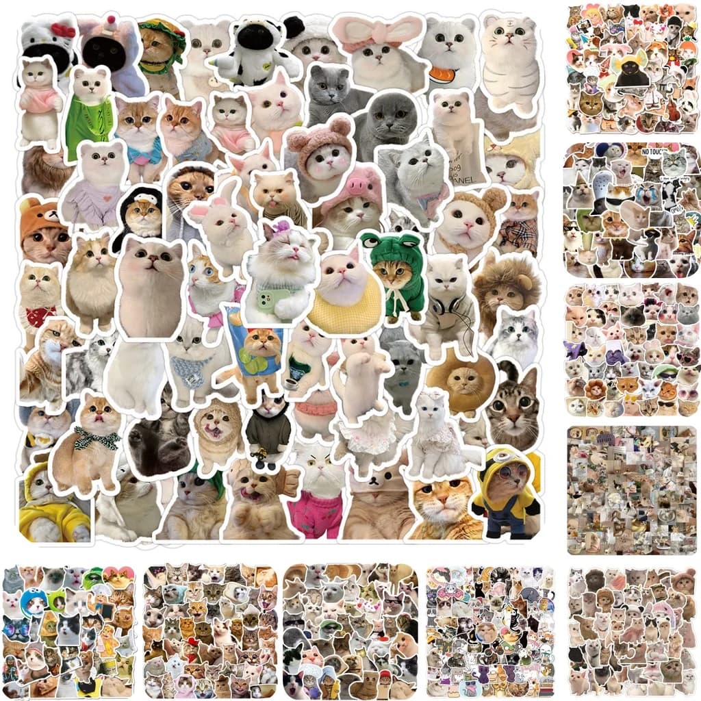 100/50 Pezzi Adesivi con Gattini e Gatti Carini per Valigie, Cover per Telefoni, Laptop, Quaderni, Regalo per Bambini, Papery Pop Store
