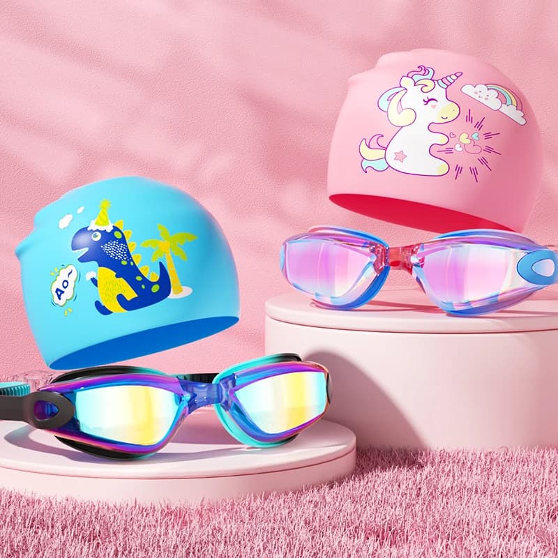 Swimwear for children from 3 to 14 years: HD, waterproof, anti-fog with UV protection, swim cap, swim glasses suitable for boys and girls