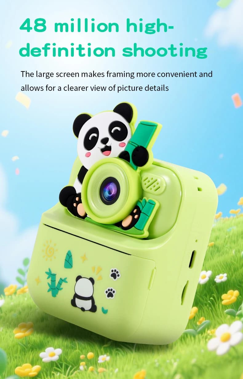 Fotocamera per Bambini con Stampa Panda, 4800 Milioni di Pixel ad Alta Definizione, Scatta Foto e Video, Mini Fotocamera Istantanea Giocattolo, Regalo di Compleanno