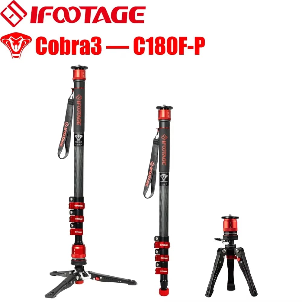 IFOOTAGE Cobra 3 C180F-P for camera with pedal locking, 71" carbon fiber travel monopoly, quick release, 8 kg payload