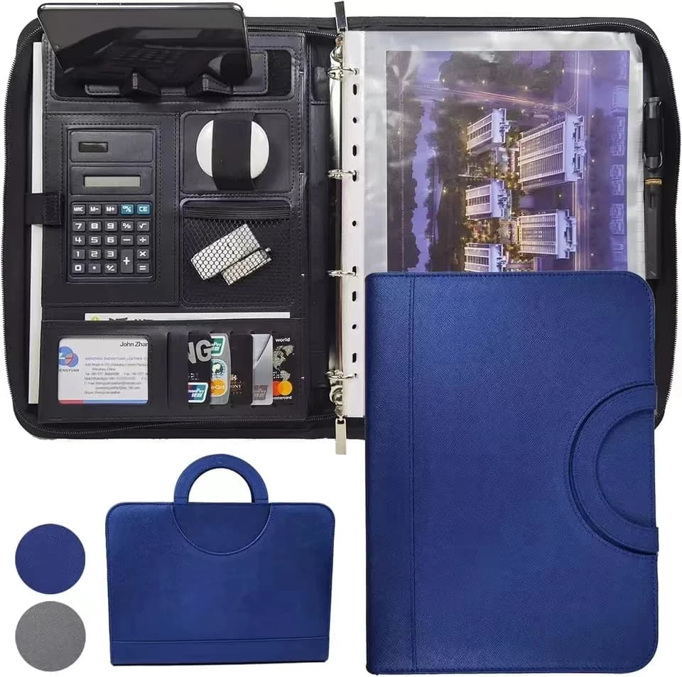 Leather Multifunctional A4 Conference Folder - Business Stationery Contract File Organizer with Zipper And Card Holder