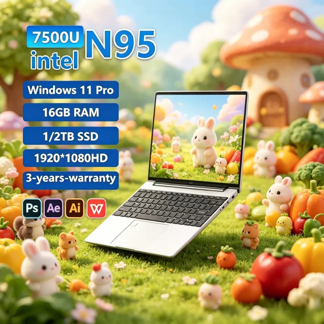 2026 Opulent Original Laptop 15.6" con Display FHD IPS N95 120 Hz, Schermo Ultra-Luminoso Silenzioso, 7500mAh, 32GB/2TB SSD, Retroilluminazione Elegante