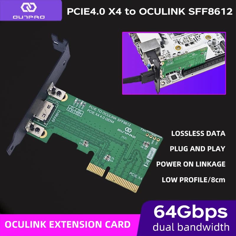 METALFISH OUTPRO Scheda di estensione Oculink PCIe4.0 X4 a SFF 8612 Scheda di estensione Staffa a basso profilo per custodia T10/OcuLink GPU Dock