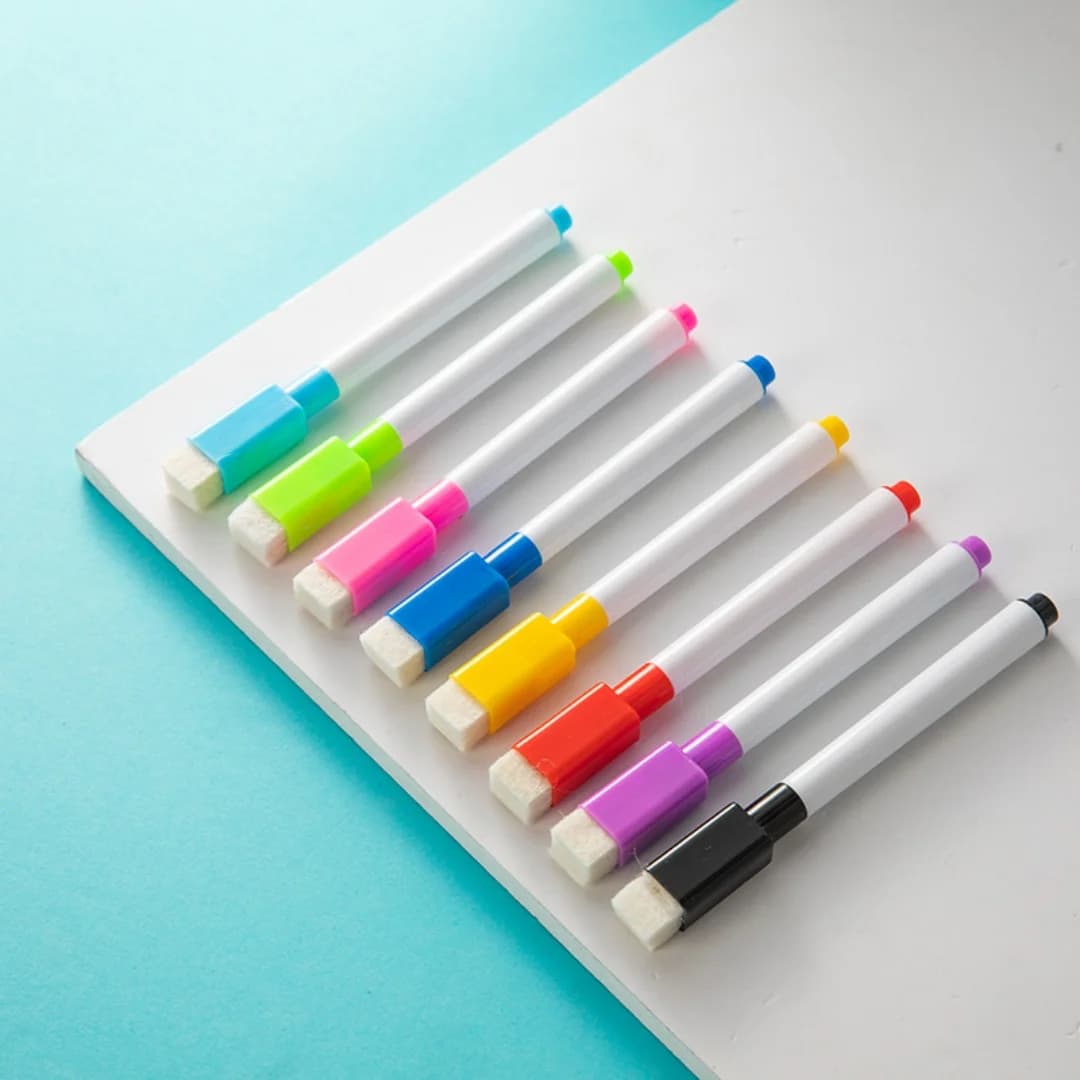 8 piece erasable board set - Magnetic markers, easy to clean, scratch-resistant with casual color design - Office supplies