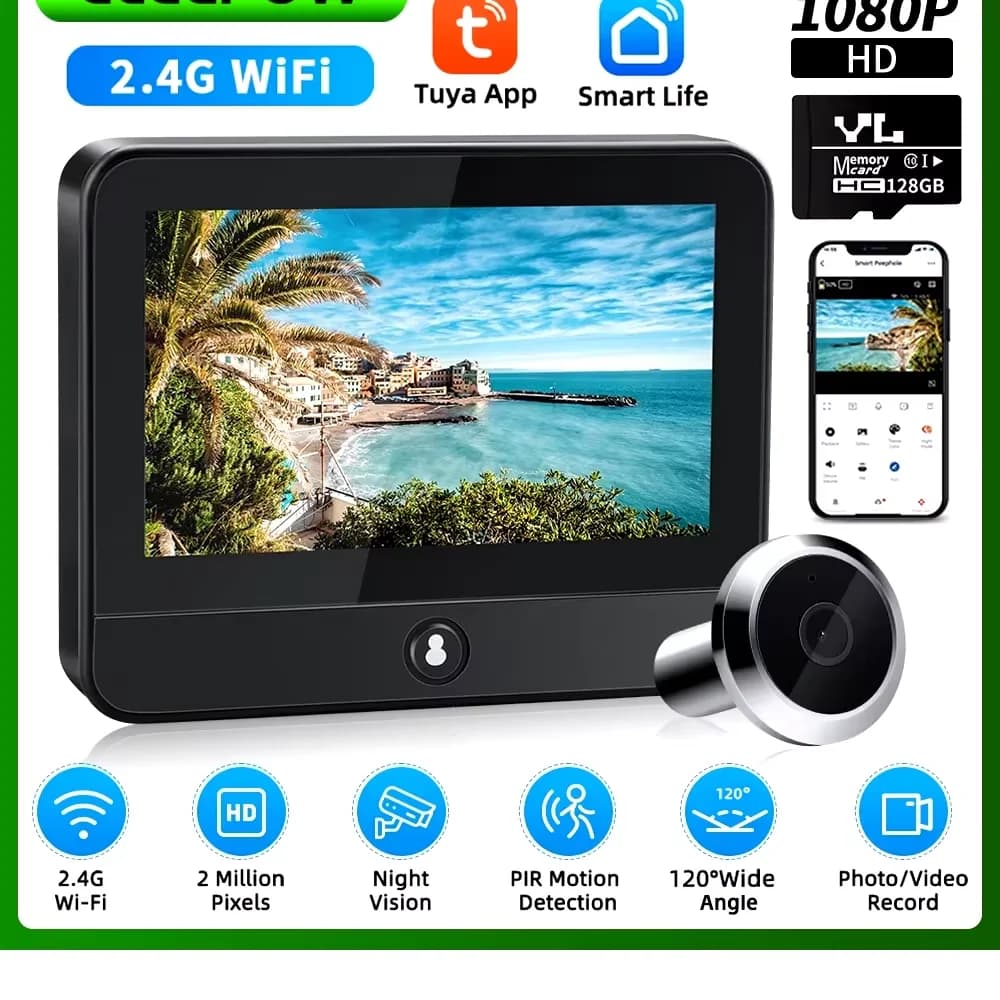 Elecpow Tuya Smart wifi Radar Porta digitale Peepholes Telecamera Occhio 4.3 pollici 1080P Videocitofono Campanello PIR Visione notturna Rilevazione movimento