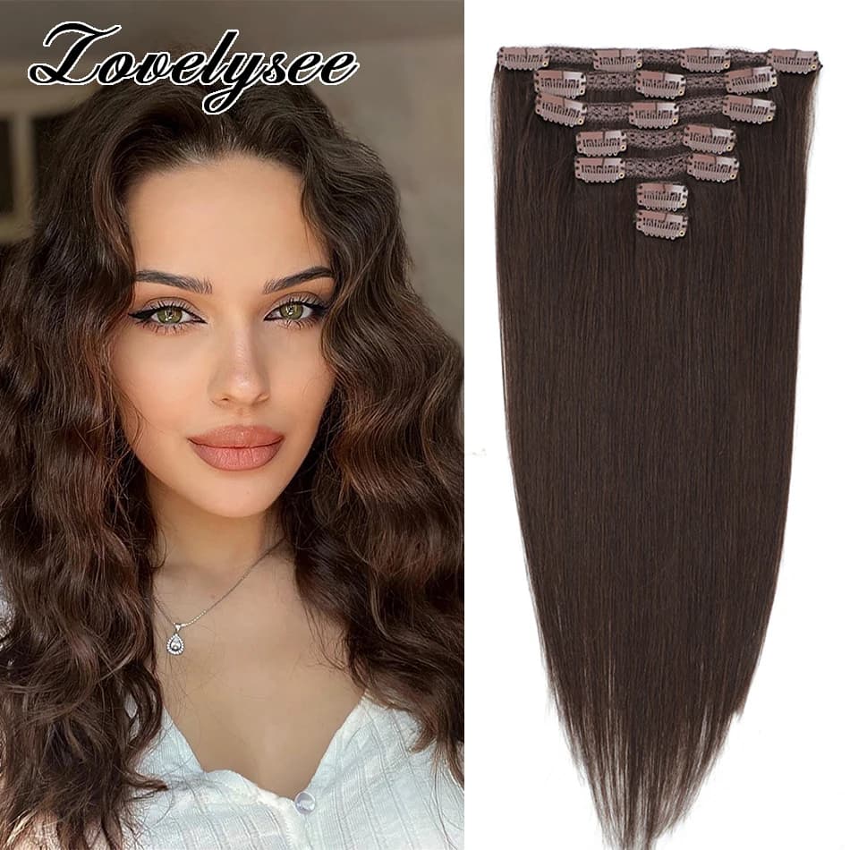 Lovelysee 7 pieces from 14 " to 22" series of brown volumes brown volume straight European human hair clip in full head extensions