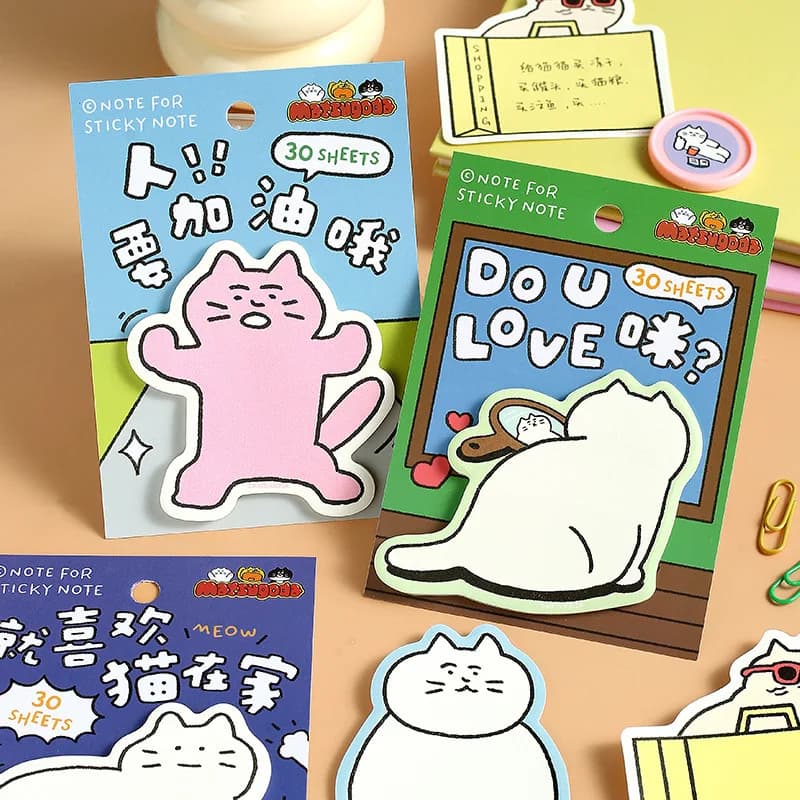 30 Fogli di Adesivi per Appunti a Forma di Gatto, Carini Memo Post-it per Studenti, Blocco Note per Messaggi e Registrazioni, Forniture Scolastiche