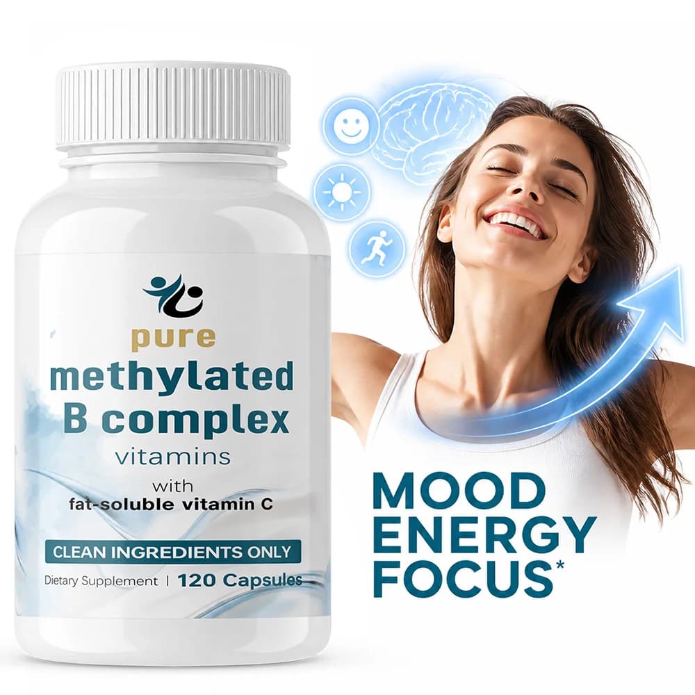 Male and Female Pure Methylated B Complex - 120 High Absorption Capsules of Vitamin B12, Thiamine, Folate+Inositol, Choline, Etc
