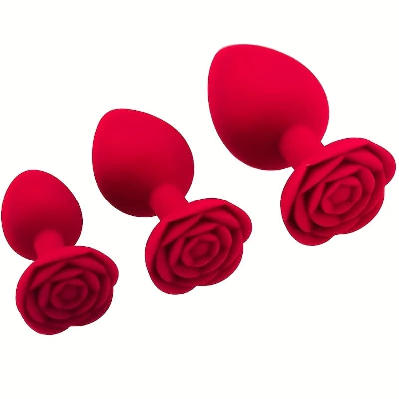 Plug anale in silicone per uomo Tappi di testa con fiore di rosa per donne Set di allenamento anale per principianti Butt Plug Giocattoli sessuali per coppia