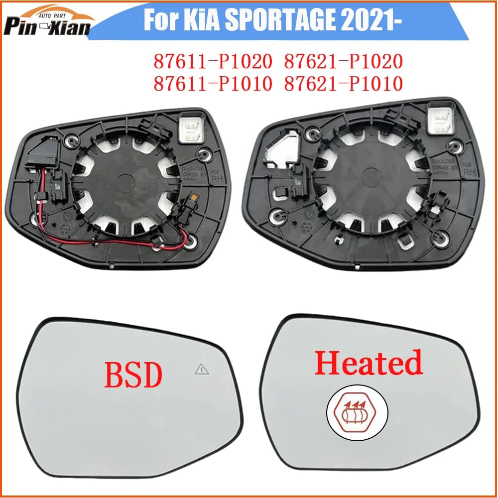 Side Rearview Mirror Glass With BSD Blind Spot Convex Mirror With Heated For Kia SPORTAGE 2021 2022 2023 2024 2025 87611P1020