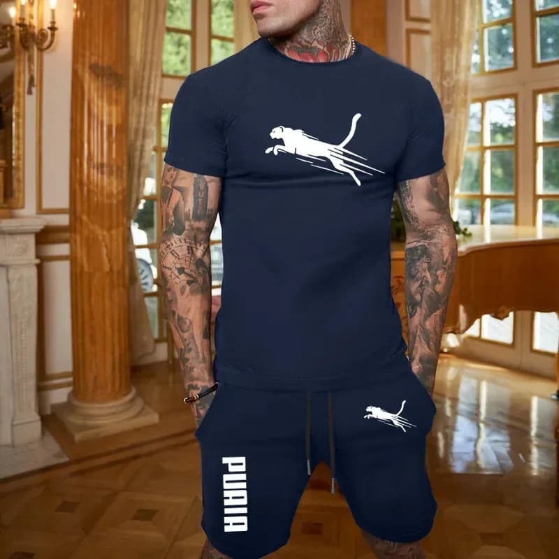 Fashion Casual Sporty Set for Summer 2026, T-Shirt and Men's Breathable Shorts, Casual Two Pieces Set