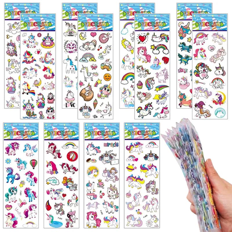 6/12/24 pezzi adesivi di cancelleria 3d cartone animato simpatico unicorno design scrapbook adesivi ufficio forniture culturali e educative TMZ