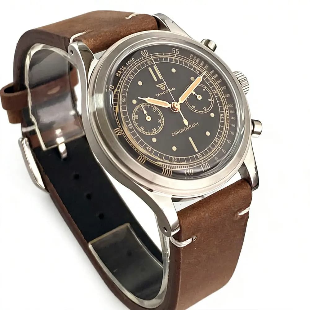 New vintage stainless steel black quartz watch with 38 mm bombed glass for Miyota OS20 sports watch for men Lume