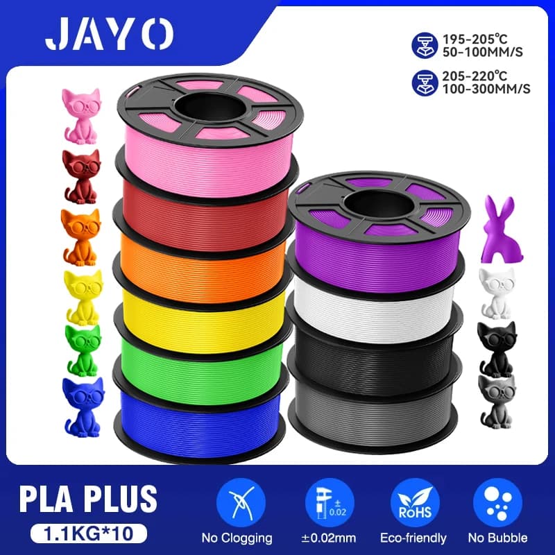 JAYO pla plus filament 175mm 10 rolls Non toxic 3D printing set without smooth bubbles plus optional colors for 3D printing