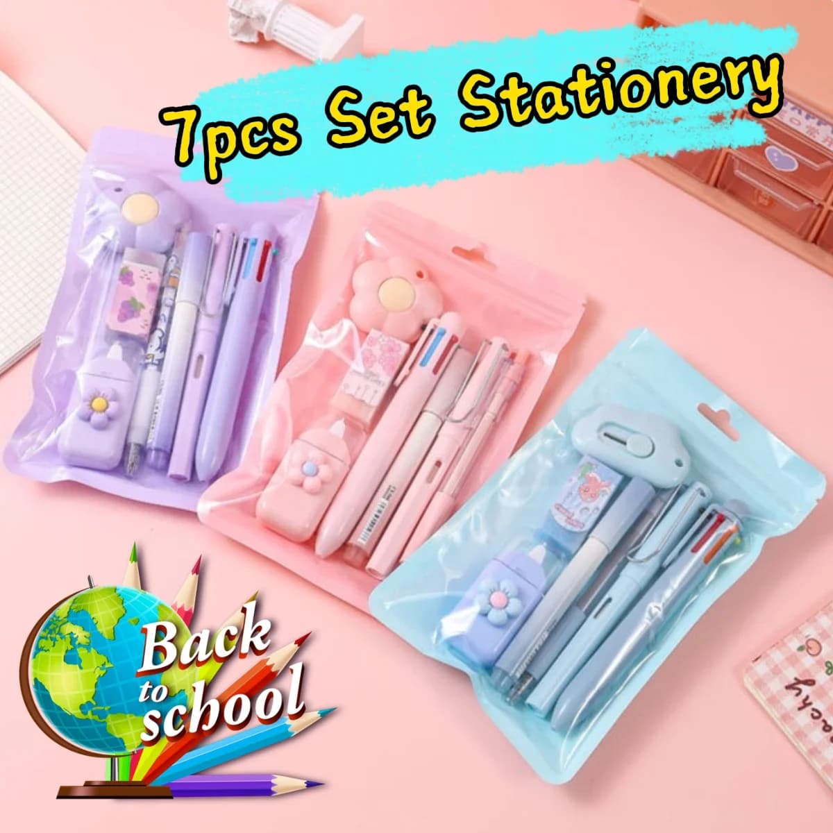 7 pezzi / set di cancelleria per studenti Kawaii dolce cartone animato zampa di gatto nastro di correzione colla gomma gel penna taglierina regalo per il ritorno a scuola