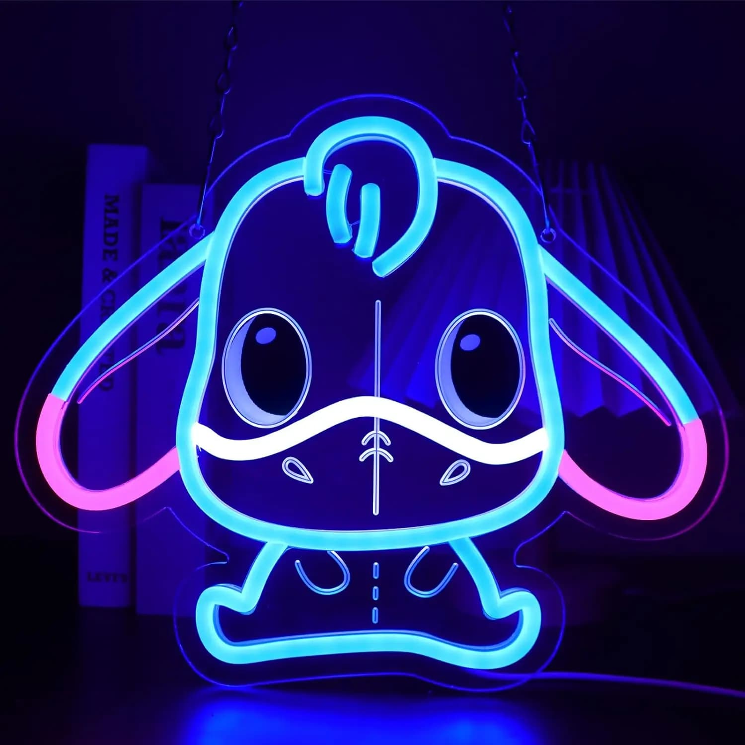 Insegna LED Neon a Forma di Cane Cartone Animato, Luce Blu e Rosa, per Camera da Letto, Decorazione Casa, Feste, Arte Murale, Crea un'Atmosfera Accogliente, Regalo Unico