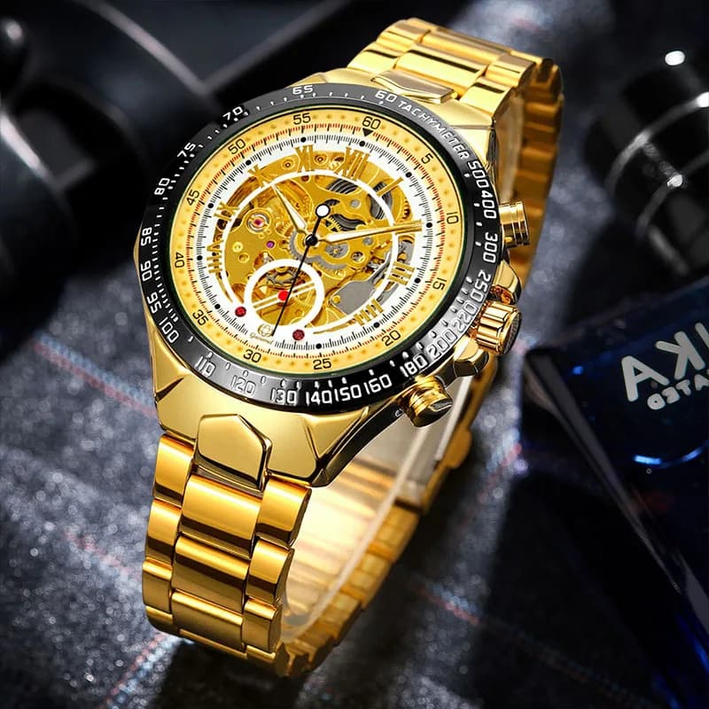 Men's mechanical watch, men's automatic mechanical watch with skeleton dial, men's mechanical watch