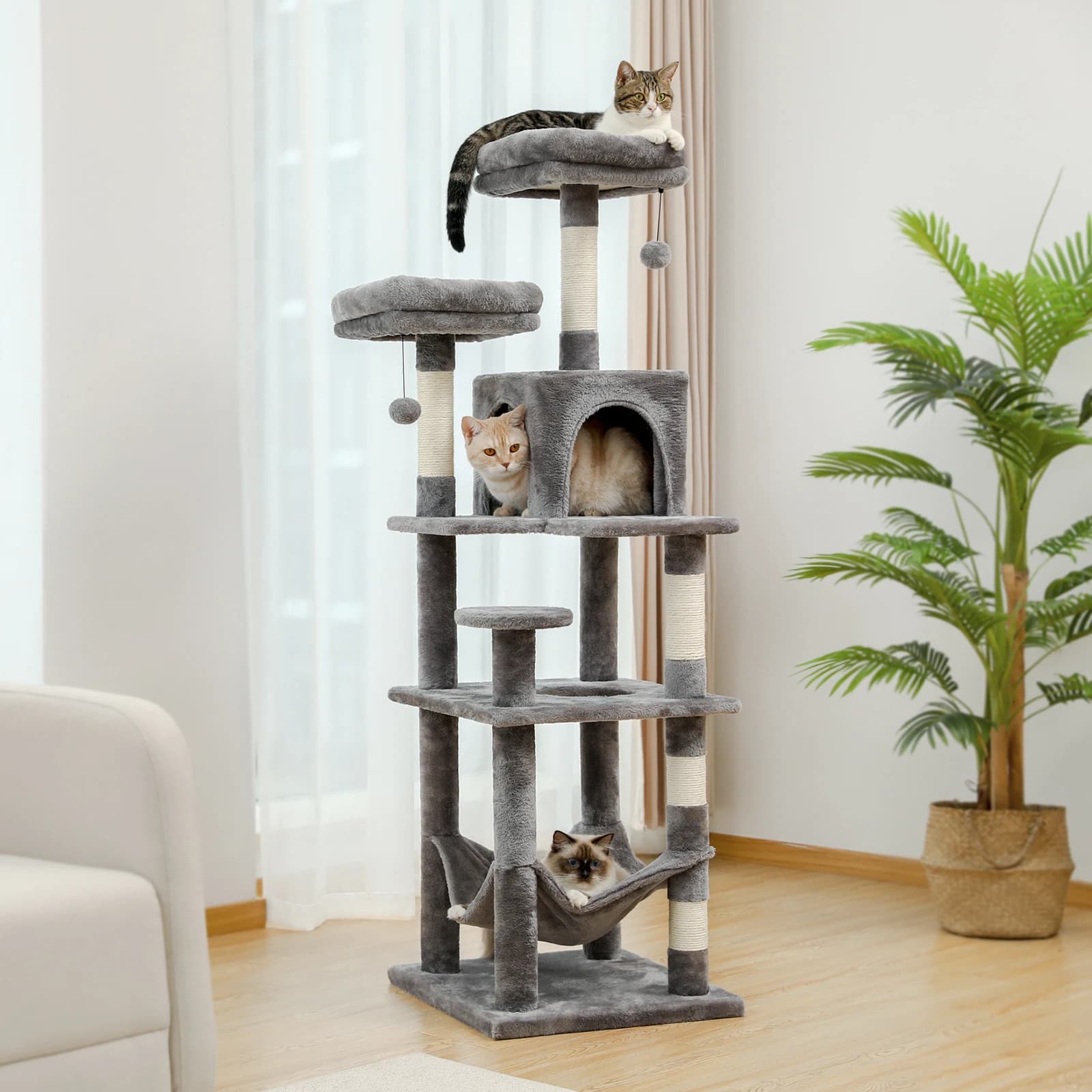 Albero per gatti multilivello con tiragraffi, amaca accogliente, torre per gatti in peluche per interni, letto per condominio per gatti, accessori per gatti, giocattoli per gatti