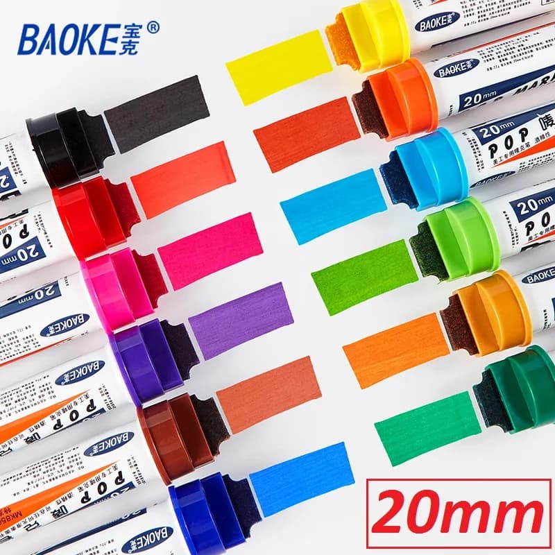 BAOKE POP-20mm Pennarello Permanente 12 Colori Ampio Scalpello Taggin Permanente Per Supermercato, Ceramica, Vetro, Legno, Pittura su Roccia