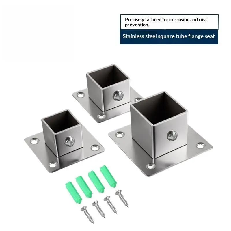 1/2 Set di Connettori per Tubi Quadrati in Acciaio Inox con Base a Flangia, Diametro Esterno del Tubo. Morsetti per Recinzioni a Gomito 25/30/35mm