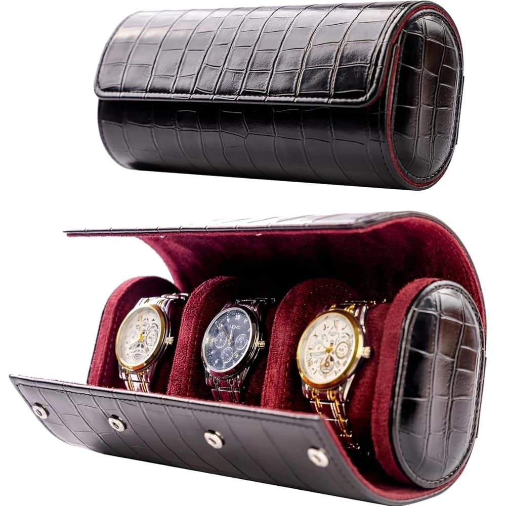 Travel Case for Men's Watch with 3/2/1 Slots Travel Case for Leather Model Crocodile Watch Case for Gifts