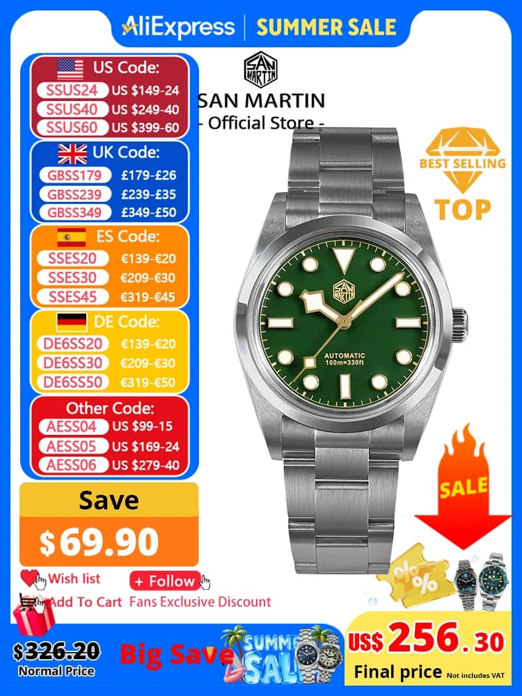 San Martin Vintage 36mm BB36 Explore the climbing series Luxury men's watch Couples Sport watches Automatic mechanical 10Bar Relogio