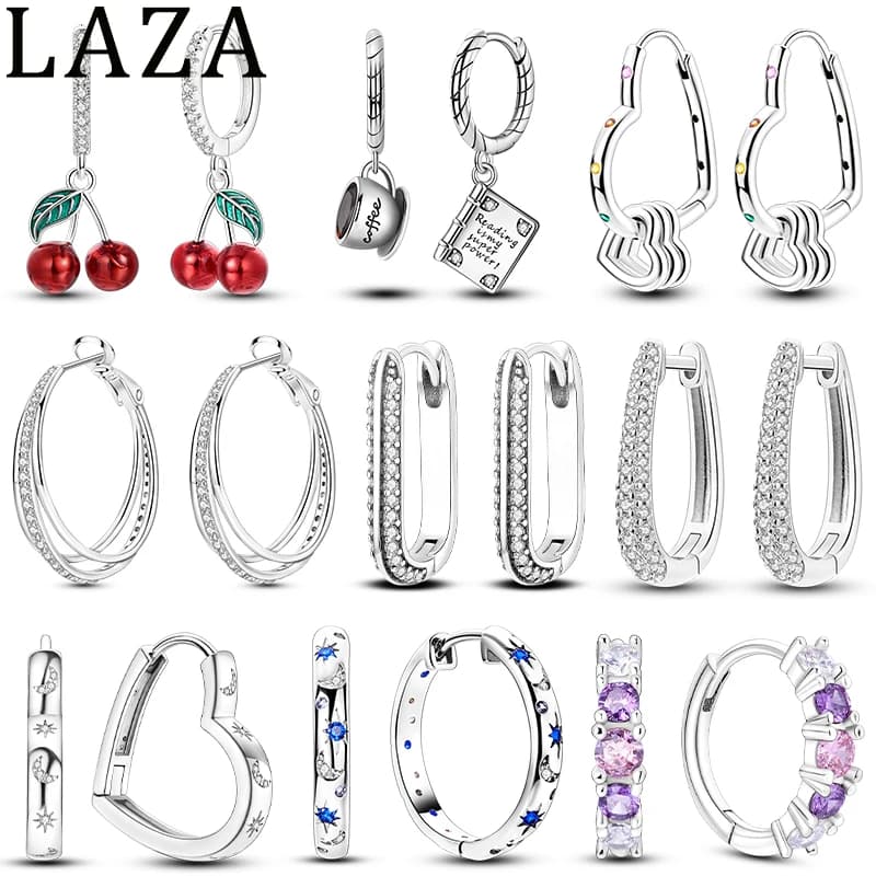 Orecchino in argento sterling 925 per donna Pendientes Orecchino a cerchio originale Stella Cuore di ciliegio Gioielli di moda
