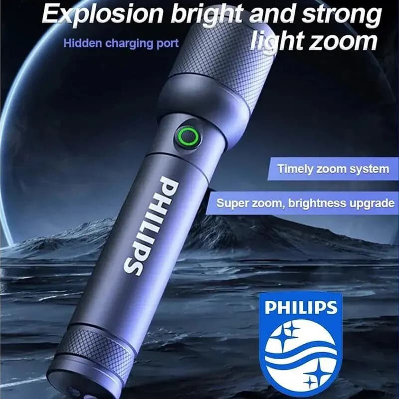 Philips 6168 Flashlight with optical zoom Portable type C torch with 4 lighting modes for camping torch for self-defense