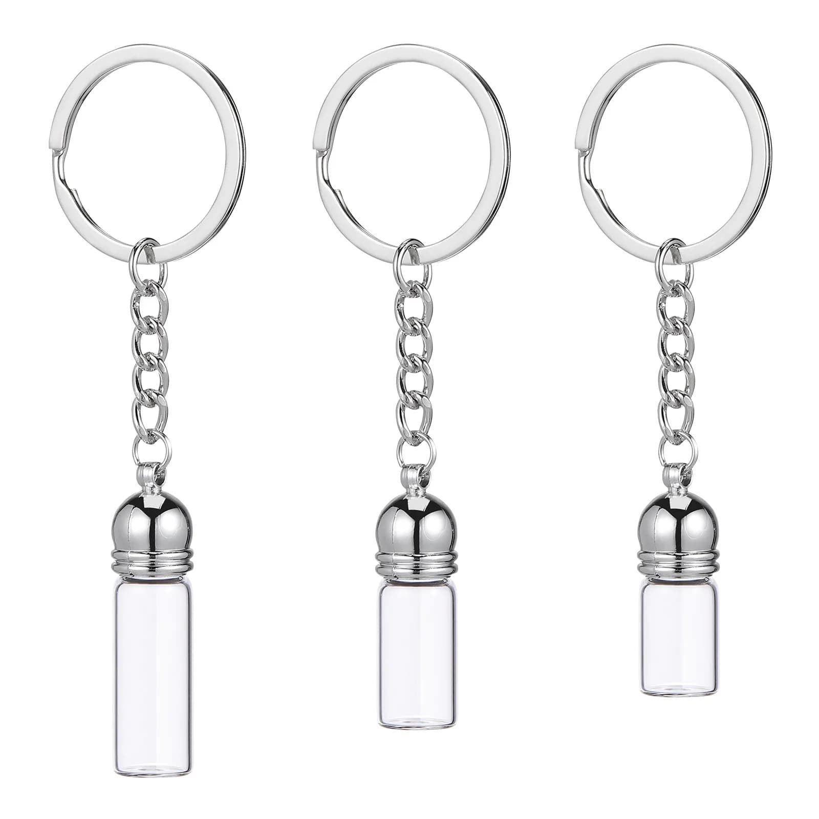 Set di 3 Ciondoli Portachiavi con Bottiglia in Vetro per Oli Essenziali, Mini Flacone Ricaricabile per Profumo, Formato da Viaggio