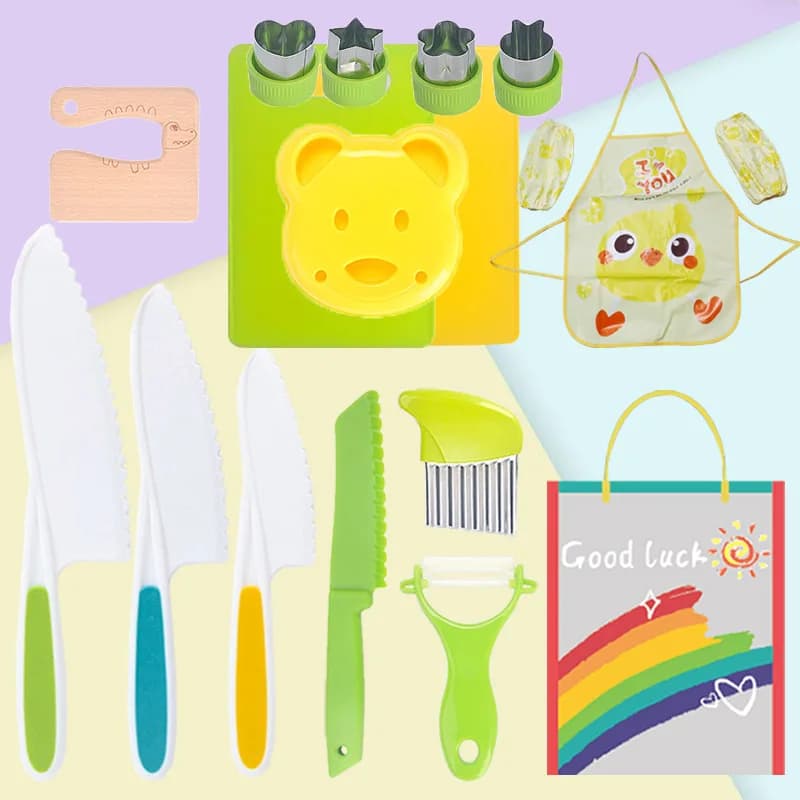 Utensili da cucina Montessori per i più piccoli Taglierina da cucina per bambini Taglierina increspata Coltelli sicuri per bambini Accessori da cucina per pelapatate fai da te