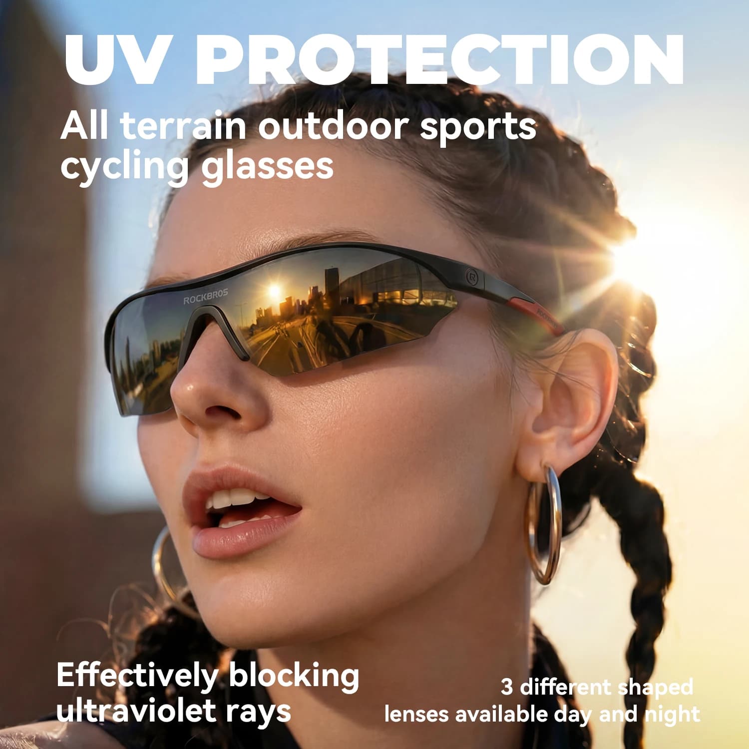 ROCKBROS Bicycle Glasses 1pc Polarized + 2pcs Common Lens Bike Eyewear Sunglasses UV400 Anti-sun Sports Run Cycling Glasses