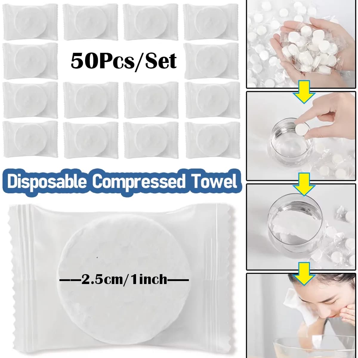 50pcs Camping Disposable Compressed Towel Travel Hotel Portable Face Wash Towel Absorbent Towel Tactical Camping Supplies